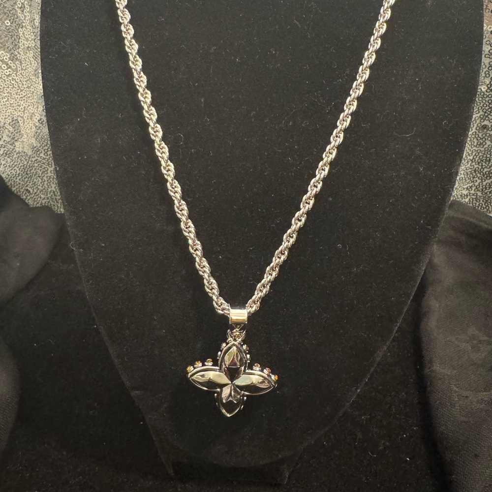 Louis Vuitton Silver and Black Pendant Necklace